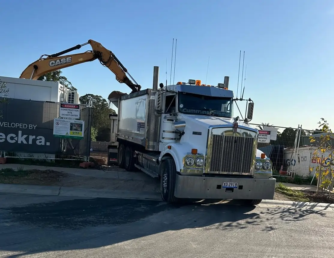 Max Demolitions fleet of tip trucks loaded on site